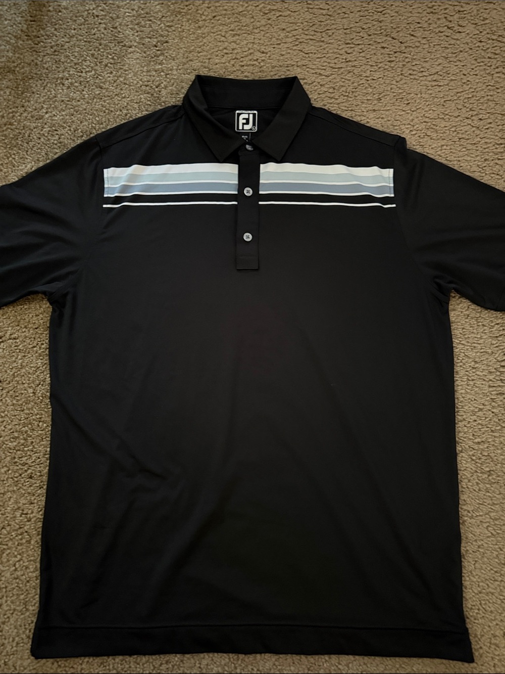 FootJoy Black Polo with White and Light Gray Chest Stripes